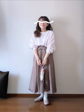 「GRL（グレイル）の前後2Wayボーダー柄カーディガン[fo1723] ピンク F（カーディガン/ボレロ、ピンク系）」を使った、もちいりかさん（レディース・148cm）の春コーディネート