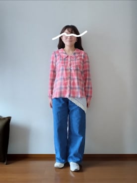 「Pate＊bloomのアイテム（シャツ/ブラウス、レッド系）」を使った、もちいりかさん（レディース・148cm）の春コーディネート