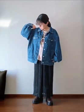 「アイテム（デニムジャケット）」を使った、もちいりかさん（レディース・148cm）の秋コーディネート