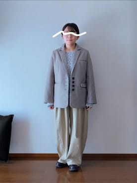 「callautia（カラウティア）のボタンデザインヘリンボーンテーラードジャケット（テーラードジャケット、ブラウン系）」を使った、もちいりかさん（レディース・148cm）の春コーディネート