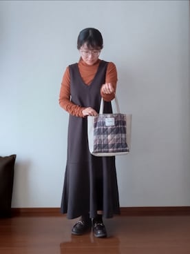 「アイテム（エコバッグ/サブバッグ）」を使った、もちいりかさん（レディース・148cm）の秋コーディネート