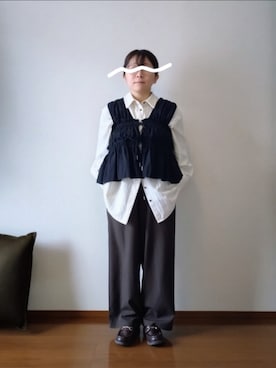 「DISCOAT（ディスコート）の【umm.】ギャザーリボン使いノースリ（シャツ/ブラウス、ブラック系）」を使った、もちいりかさん（レディース・148cm）の春コーディネート