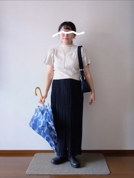 「fifth（フィフス）のフレアショルダーボトルネックニット（ニット/セーター、ベージュ系）」を使った、もちいりかさん（レディース・148cm）の秋コーディネート