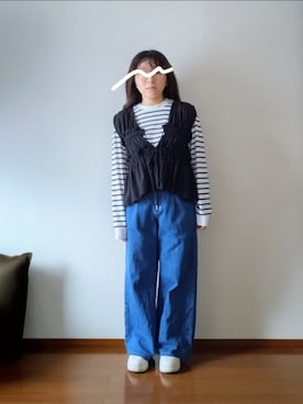 「ボーダーTシャツ」｜もちいりかさん（レディース・148cm）の秋コーディネート