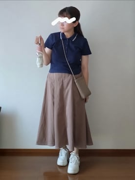 「アイテム（ポロシャツ）」を使った、もちいりかさん（レディース・148cm）の夏コーディネート