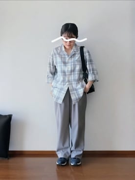 「GU（ジーユー）のオープンカラーシャツ(長袖)(チェック2)（トップス、その他）」を使った、もちいりかさん（レディース・148cm）の春コーディネート