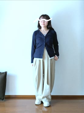 「DISCOAT（ディスコート）の【SS先行予約】レイヤード多釦プルオーバー（Tシャツ/カットソー、ブルー系）」を使った、もちいりかさん（レディース・148cm）の春コーディネート