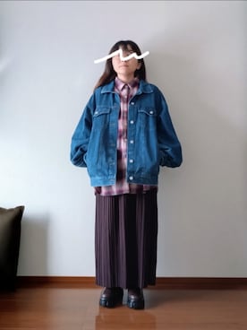 「アイテム（デニムジャケット）」を使った、もちいりかさん（レディース・148cm）の冬コーディネート
