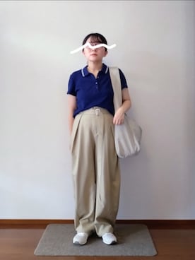 「GU（ジーユー）のアイテム（ポロシャツ、その他）」を使った、もちいりかさん（レディース・148cm）の夏コーディネート