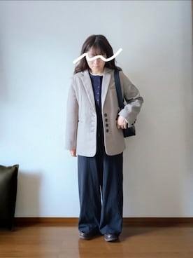「callautia（カラウティア）のボタンデザインヘリンボーンテーラードジャケット（テーラードジャケット、ブラウン系）」を使った、もちいりかさん（レディース・148cm）の春コーディネート
