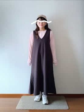 「GU（ジーユー）のアイテム（キャップ）」を使った、もちいりかさん（レディース・148cm）の秋コーディネート