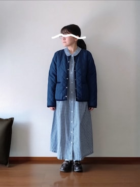「BONLECILL（ボンルシール）の2way ダイヤキルトノーカラージャケット/インナーブルゾン（ノーカラージャケット、ブルー系）」を使った、もちいりかさん（レディース・148cm）の春コーディネート