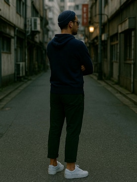 「no brand（ノーブランド）のアイテム（帽子）」を使った、25gomaさん（メンズ・162cm）の春コーディネート