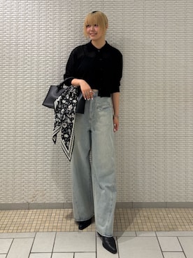 「KBF（ケイビーエフ）のシアーシャツカーディガン（シャツ/ブラウス、ブラック系）」を使った、ohanasannさん（レディース・166cm）の春コーディネート