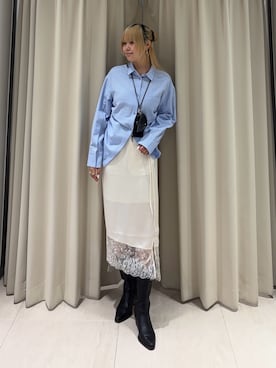 「KBF（ケイビーエフ）のサイドドロストサッカーシャツ（シャツ/ブラウス、ブルー系）」を使った、ohanasannさん（レディース・166cm）の春コーディネート