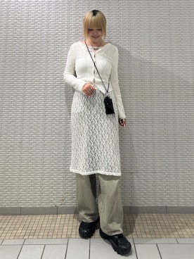「KBF（ケイビーエフ）のフロントオープンアイレットカットソー（Tシャツ/カットソー、ホワイト系）」を使った、ohanasannさん（レディース・166cm）の春コーディネート