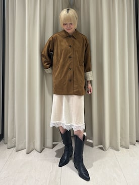 「KBF（ケイビーエフ）のピーチスキンカバーオール（カバーオール、ブラウン系）」を使った、ohanasannさん（レディース・166cm）の秋コーディネート