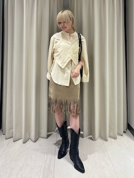 「KBF（ケイビーエフ）のハンカチーフビスチェSETシャツ（シャツ/ブラウス、イエロー系）」を使った、ohanasannさん（レディース・166cm）の秋コーディネート