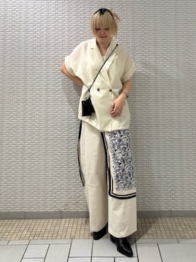「KBF（ケイビーエフ）のハーフスリーブダブルジャケット（その他アウター、ホワイト系）」を使った、ohanasannさん（レディース・166cm）の夏コーディネート