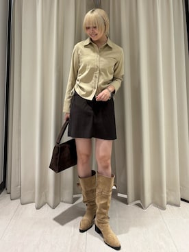 「KBF（ケイビーエフ）のピーチスキンコンパクトシャツ（シャツ/ブラウス、ベージュ系）」を使った、ohanasannさん（レディース・166cm）の秋コーディネート