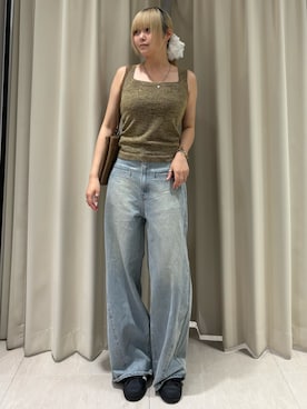 「KBF（ケイビーエフ）の2WAYニットタンクトップ（タンクトップ、ブラウン系）」を使った、ohanasannさん（レディース・166cm）の夏コーディネート