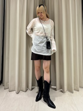 「KBF（ケイビーエフ）のシアーボーダールーズニット（ニット/セーター、ホワイト系）」を使った、ohanasannさん（レディース・166cm）の夏コーディネート