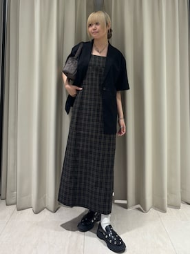 「KBF（ケイビーエフ）のBASICテーラードジャケット（テーラードジャケット、ブラック系）」を使った、ohanasannさん（レディース・166cm）の夏コーディネート