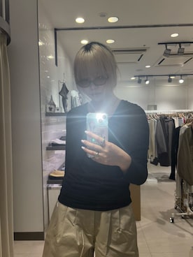 「KBF（ケイビーエフ）のオーバルフレームサングラス（メガネ、ブラウン系）」を使った、ohanasannさん（レディース・166cm）の春コーディネート