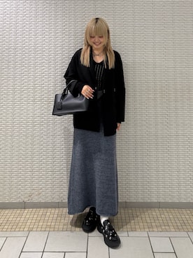「KBF（ケイビーエフ）のリネンライクホックジャケット（テーラードジャケット、ブラック系）」を使った、ohanasannさん（レディース・166cm）の春コーディネート