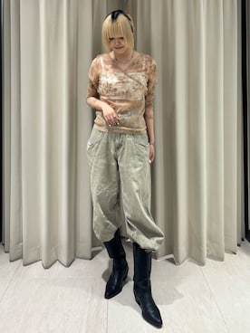 「KBF（ケイビーエフ）の2WAYフロッキーフラワートップス（Tシャツ/カットソー、ベージュ系）」を使った、ohanasannさん（レディース・166cm）の夏コーディネート