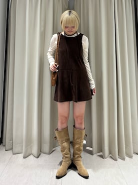 「KBF（ケイビーエフ）の2WAYローフレアミニワンピース（ワンピース、ブラウン系）」を使った、ohanasannさん（レディース・166cm）の秋コーディネート