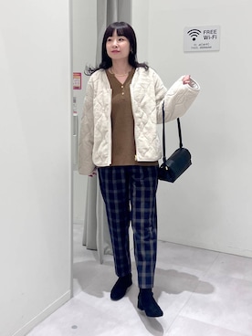 「GLOBAL WORK（グローバルワーク）のあったかウツクシルエットテーパードパンツ/575203（その他パンツ）」を使った、saoさん（レディース・157cm）の秋コーディネート