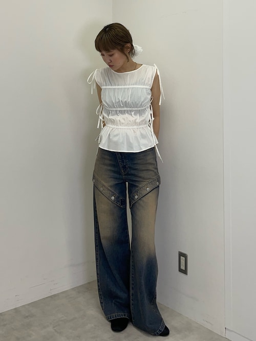 ブラウス シャツ FRILL 2WAY RIBBON BL フリル 2ウェイ リボン ブラウス 夏服 秋服 ノースリーブトップス レディース SLY ブラウス シャツ FRILL 2WAY RIBBON BL フリル 2ウェイ