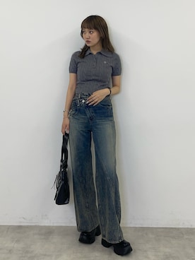 「アイテム（ポロシャツ）」を使った、城野香遥さん（レディース・172cm）の夏コーディネート
