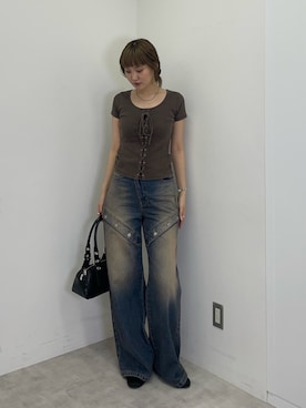 「アイテム（バレエシューズ）」を使った、城野香遥さん（レディース・172cm）の夏コーディネート