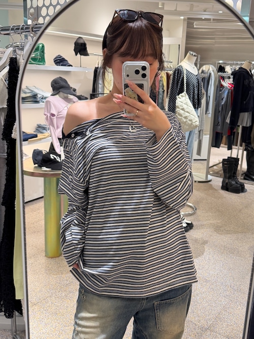 ASYMMETRY BORDER L/S TOPS アシンメトリーボーダーロングスリーブトップス 春服