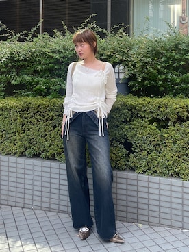 「アイテム（トートバッグ）」を使った、城野香遥さん（レディース・172cm）の夏コーディネート