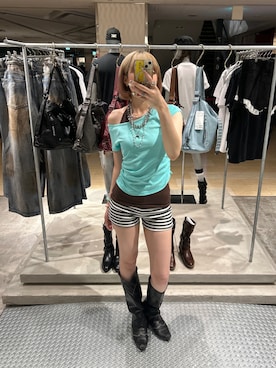 「WHO'S WHO gallery（フーズフーギャラリー）の【SLOPPY 】バックリボンホルターキャミ（タンクトップ、ブラウン系）」を使った、317さん（レディース・165cm）の夏コーディネート