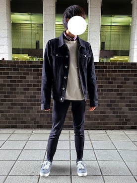 「チェック柄に恋してる」｜「アイテム（デニムジャケット）」を使った、たかやん⭐低身長かわいいコーデさん（メンズ・160cm）の秋コーディネート