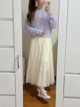 「fifth（フィフス）の[低身長サイズ有]チュールロングスカート（スカート）」を使った、saaaya_codeさん（レディース・161cm）の春コーディネート