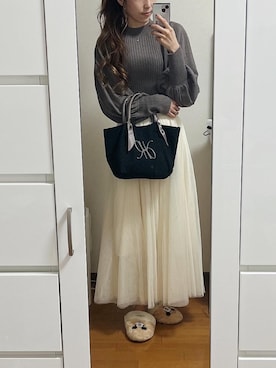「fifth（フィフス）の[低身長サイズ有]チュールロングスカート（スカート）」を使った、saaaya_codeさん（レディース・161cm）の春コーディネート