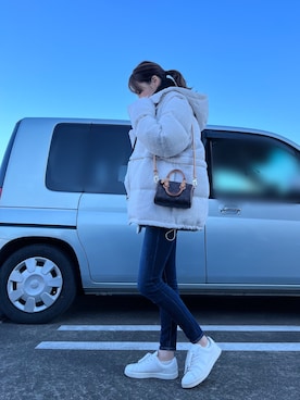 「rienda（リエンダ）のアイテム（ダウンジャケット/コート）」を使った、saaaya_codeさん（レディース・161cm）の冬コーディネート