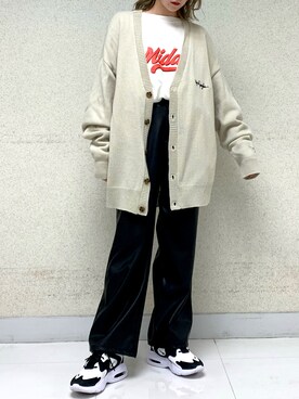 「MONO-MART（モノマート）のシルケットライク天竺 オーバーサイズイラストプリントL/Sカットソー/バックプリント（Tシャツ/カットソー）」を使った、ａｒｉさん（レディース・157cm）の秋コーディネート