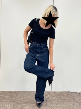 「MONO-MART（モノマート）のヴィンテージライク ハイウエストストレートデニムパンツ（デニムパンツ）」を使った、i0q7さん（レディース・152cm・10代）の秋コーディネート