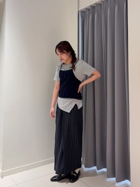 「SENSE OF PLACE by URBAN RESEARCH（センスオブプレイスバイアーバンリサーチ）の『洗濯可』ホルターネックボタンビスチェ（キャミソール、ブルー系）」を使った、akariさん（レディース・157cm）の春コーディネート