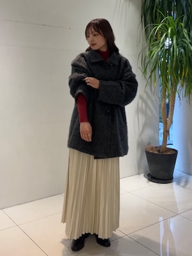 「アイテム（その他アウター、グレー系）」を使った、akariさん（レディース・157cm）の秋コーディネート