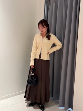 「SENSE OF PLACE by URBAN RESEARCH（センスオブプレイスバイアーバンリサーチ）の『撥水/防花粉』SKINProofフロントプリーツスカート（スカート、ブラウン系）」を使った、akariさん（レディース・157cm）の春コーディネート