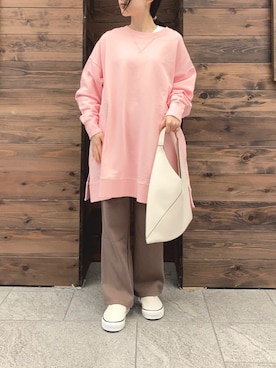 「チュニック」｜「アイテム（スリッポン）」を使った、アコさん（レディース・148cm）の春コーディネート