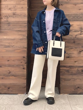 「サニーレーベル」｜「アイテム（デニムジャケット）」を使った、アコさん（レディース・148cm）の冬コーディネート