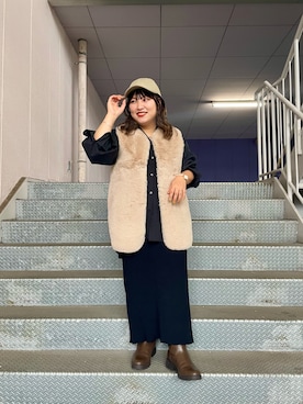 「RIVEDROITE」｜「アイテム（帽子）」を使った、IKUMIさん（レディース・153cm）の冬コーディネート